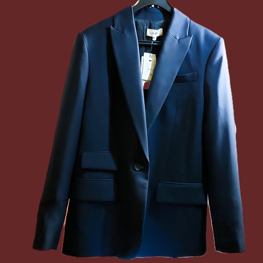 NWT Authentic A.L.C. Mavis Wool-Blend Blazer Navy Blue Peak Lapel Size 4